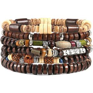 Wrap Bracelets Men Women, Hemp Cords Wood Beads Ethnic Tribal Bracelets, Leather